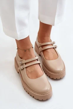 Damskie Boto Damskie Półbuty Z Paskami Beżowe Rialuna