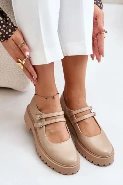 Damskie Boto Damskie Półbuty Z Paskami Beżowe Rialuna