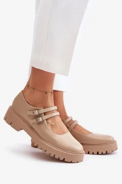 Damskie Boto Damskie Półbuty Z Paskami Beżowe Rialuna