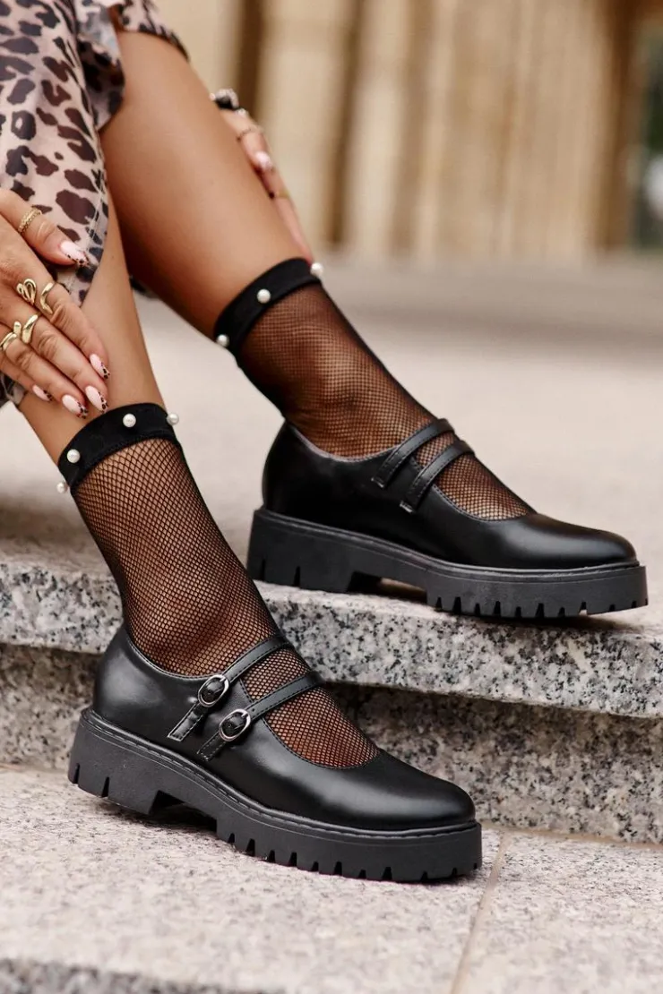 Boto Półbuty Skórzane*Damskie Półbuty Z Paskami Czarne Rialuna