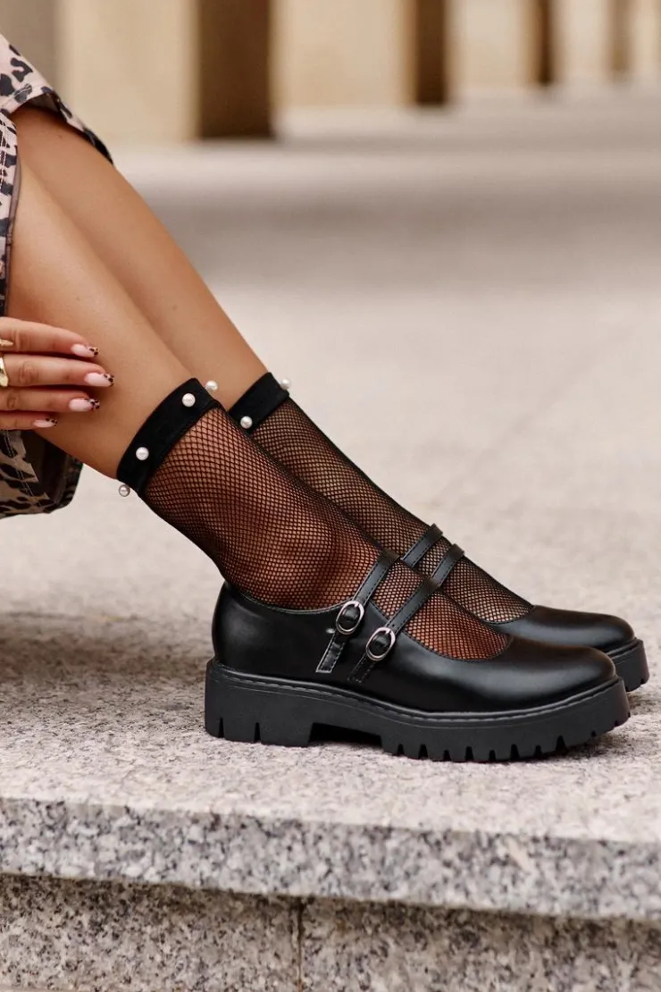 Boto Półbuty Skórzane*Damskie Półbuty Z Paskami Czarne Rialuna