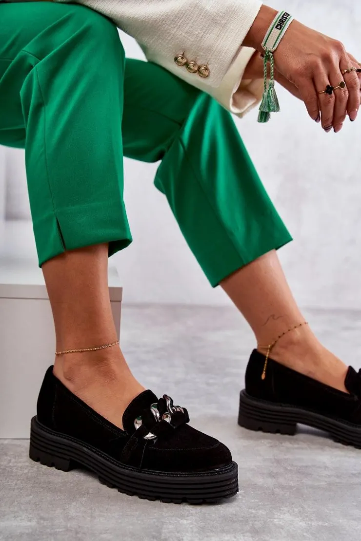 Laura Messi Półbuty Skórzane|Mokasyny Damskie Zamszowe*Damskie Półbuty Zamszowe 2523 Czarne