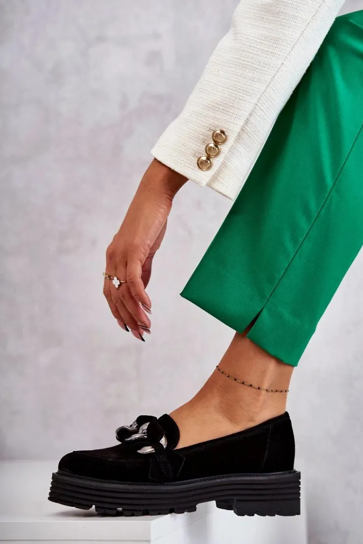 Laura Messi Półbuty Skórzane|Mokasyny Damskie Zamszowe*Damskie Półbuty Zamszowe 2523 Czarne