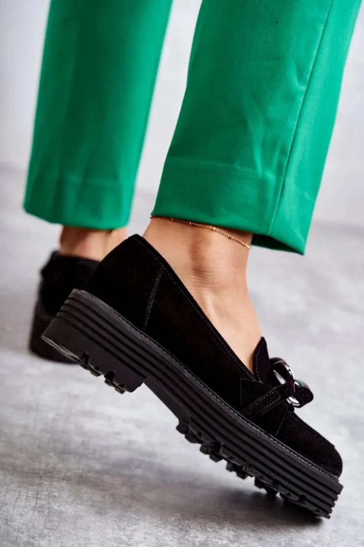 Laura Messi Półbuty Skórzane|Mokasyny Damskie Zamszowe*Damskie Półbuty Zamszowe 2523 Czarne