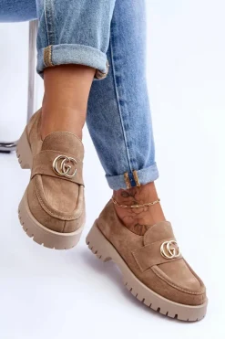 Damskie Laura Messi Damskie Półbuty Zamszowe Z Ozdobą Beżowe Rosefalls