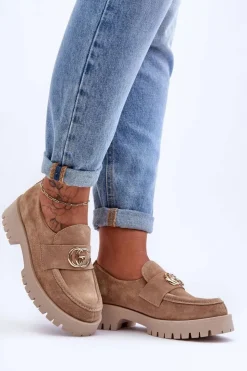 Damskie Laura Messi Damskie Półbuty Zamszowe Z Ozdobą Beżowe Rosefalls