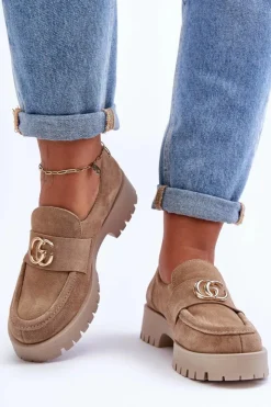 Damskie Laura Messi Damskie Półbuty Zamszowe Z Ozdobą Beżowe Rosefalls