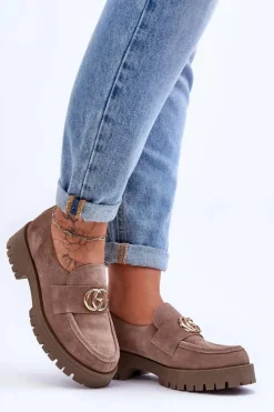 Clearance Laura Messi Damskie Półbuty Zamszowe Z Ozdobą Ciemnobeżowe Rosefalls Beżowy