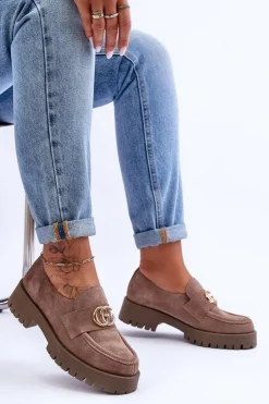 Clearance Laura Messi Damskie Półbuty Zamszowe Z Ozdobą Ciemnobeżowe Rosefalls Beżowy