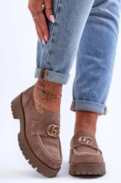 Clearance Laura Messi Damskie Półbuty Zamszowe Z Ozdobą Ciemnobeżowe Rosefalls Beżowy