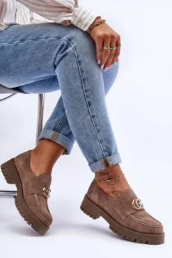 Clearance Laura Messi Damskie Półbuty Zamszowe Z Ozdobą Ciemnobeżowe Rosefalls Beżowy