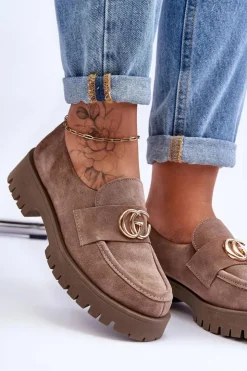 Clearance Laura Messi Damskie Półbuty Zamszowe Z Ozdobą Ciemnobeżowe Rosefalls Beżowy