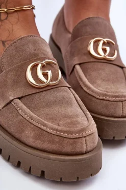 Clearance Laura Messi Damskie Półbuty Zamszowe Z Ozdobą Ciemnobeżowe Rosefalls Beżowy