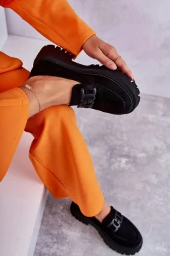 Best Boto Damskie Półbuty Zamszowe Z Ozdobą Czarne Leeza