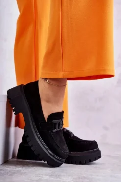 Best Boto Damskie Półbuty Zamszowe Z Ozdobą Czarne Leeza