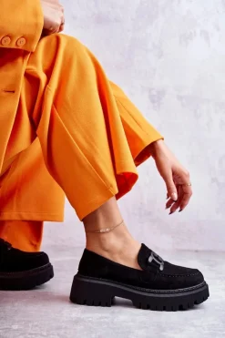 Best Boto Damskie Półbuty Zamszowe Z Ozdobą Czarne Leeza