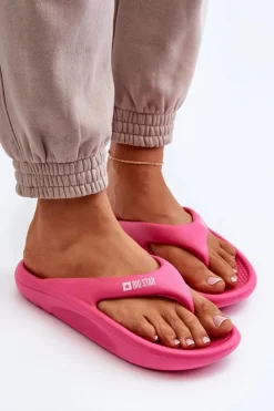 Damskie Big Star Shoes Damskie Piankowe Klapki Japonki Big Star NN274A651 Fuksja