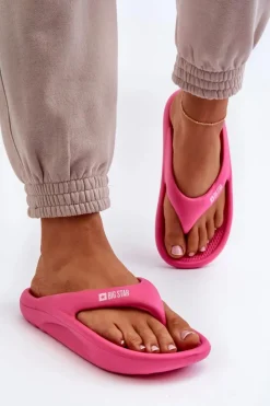 Damskie Big Star Shoes Damskie Piankowe Klapki Japonki Big Star NN274A651 Fuksja