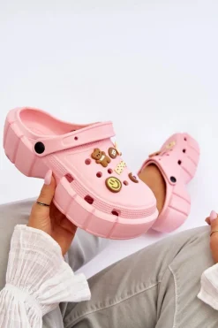 Boto Klapki Basenowe|Klapki Na Platformie*Damskie Piankowe Klapki Kroksy Z Ozdobami Różowe Marlett