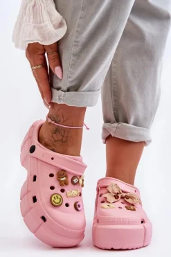 Boto Klapki Basenowe|Klapki Na Platformie*Damskie Piankowe Klapki Kroksy Z Ozdobami Różowe Marlett