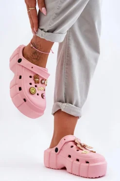 Boto Klapki Basenowe|Klapki Na Platformie*Damskie Piankowe Klapki Kroksy Z Ozdobami Różowe Marlett