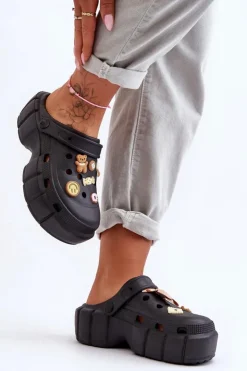 Damskie Boto Damskie Piankowe Klapki Kroksy Z Ozdobami Czarne Marlett