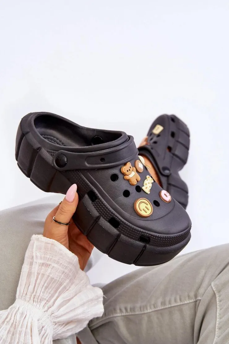 Damskie Boto Damskie Piankowe Klapki Kroksy Z Ozdobami Czarne Marlett