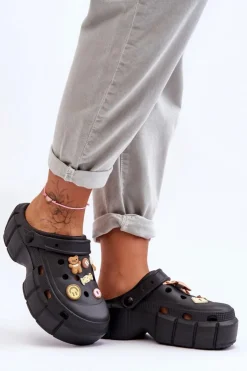 Damskie Boto Damskie Piankowe Klapki Kroksy Z Ozdobami Czarne Marlett