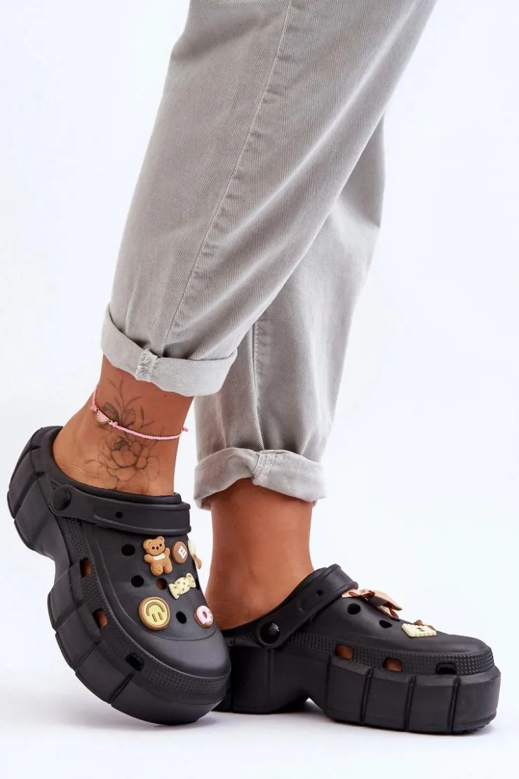 Damskie Boto Damskie Piankowe Klapki Kroksy Z Ozdobami Czarne Marlett