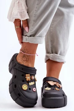 Damskie Boto Damskie Piankowe Klapki Kroksy Z Ozdobami Czarne Marlett