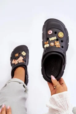 Damskie Boto Damskie Piankowe Klapki Kroksy Z Ozdobami Czarne Marlett