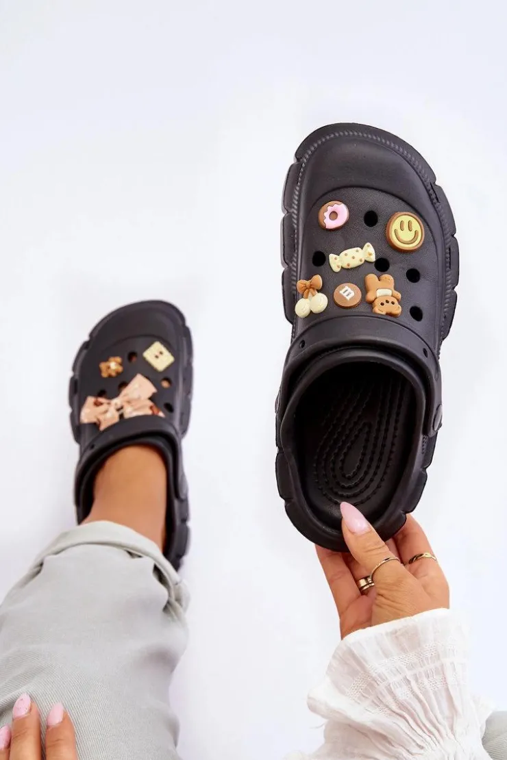 Damskie Boto Damskie Piankowe Klapki Kroksy Z Ozdobami Czarne Marlett