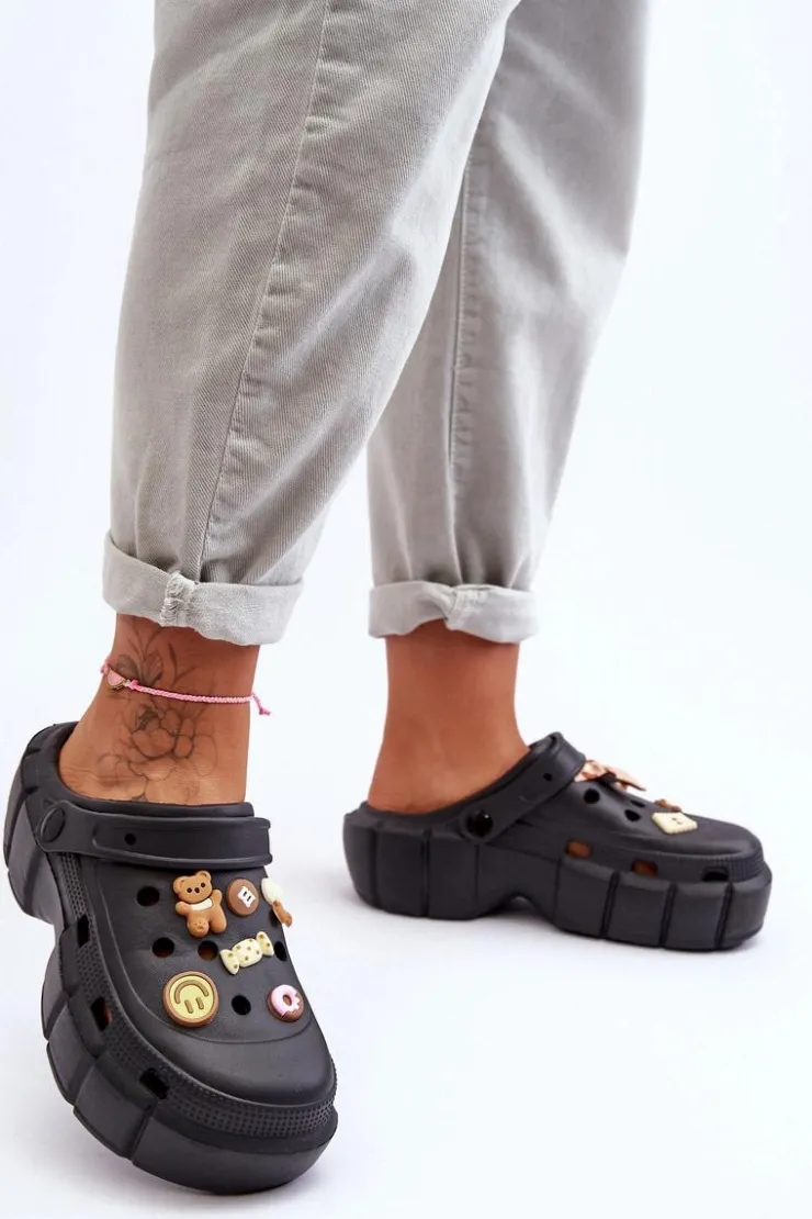 Damskie Boto Damskie Piankowe Klapki Kroksy Z Ozdobami Czarne Marlett