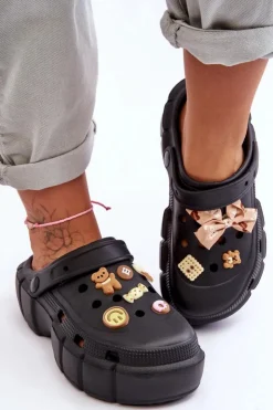 Damskie Boto Damskie Piankowe Klapki Kroksy Z Ozdobami Czarne Marlett