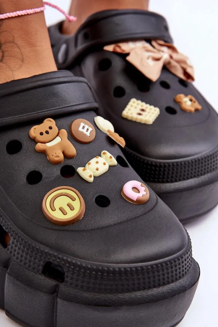 Damskie Boto Damskie Piankowe Klapki Kroksy Z Ozdobami Czarne Marlett