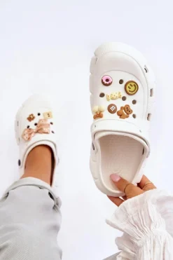 Boto Klapki Basenowe|Klapki Na Platformie*Damskie Piankowe Klapki Kroksy Z Ozdobami Białe Marlett