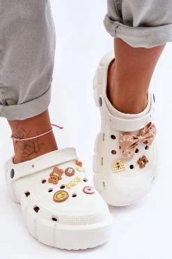 Boto Klapki Basenowe|Klapki Na Platformie*Damskie Piankowe Klapki Kroksy Z Ozdobami Białe Marlett