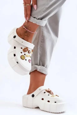 Boto Klapki Basenowe|Klapki Na Platformie*Damskie Piankowe Klapki Kroksy Z Ozdobami Białe Marlett