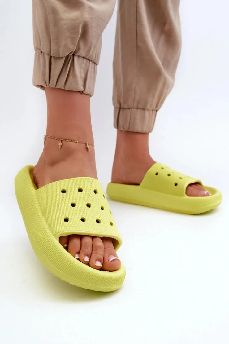 Damskie Evento Damskie Piankowe Klapki Na Grubej Podeszwie Limonka Beula