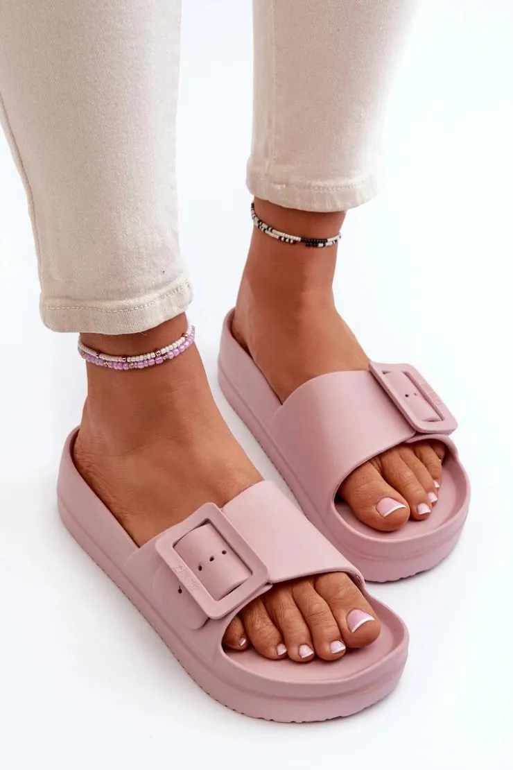 Damskie Big Star Shoes Damskie Piankowe Klapki Na Platformie Z Klamrą Big Star NN274A663 Różowe