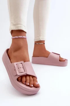 Damskie Big Star Shoes Damskie Piankowe Klapki Na Platformie Z Klamrą Big Star NN274A663 Różowe