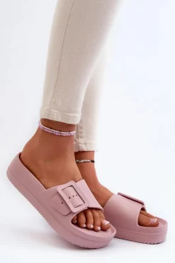 Damskie Big Star Shoes Damskie Piankowe Klapki Na Platformie Z Klamrą Big Star NN274A663 Różowe