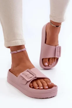 Damskie Big Star Shoes Damskie Piankowe Klapki Na Platformie Z Klamrą Big Star NN274A663 Różowe