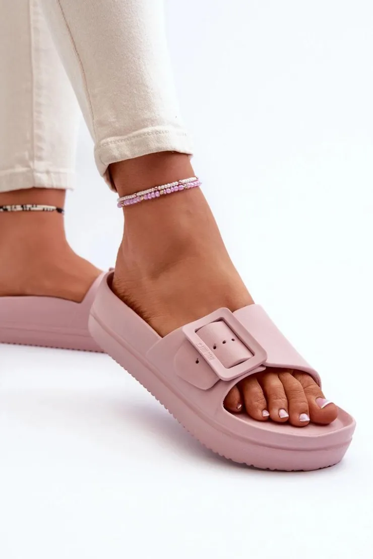 Damskie Big Star Shoes Damskie Piankowe Klapki Na Platformie Z Klamrą Big Star NN274A663 Różowe