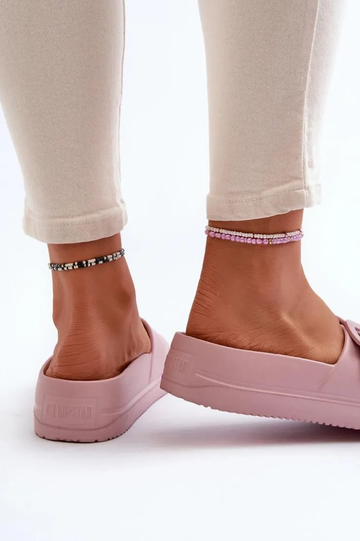Damskie Big Star Shoes Damskie Piankowe Klapki Na Platformie Z Klamrą Big Star NN274A663 Różowe