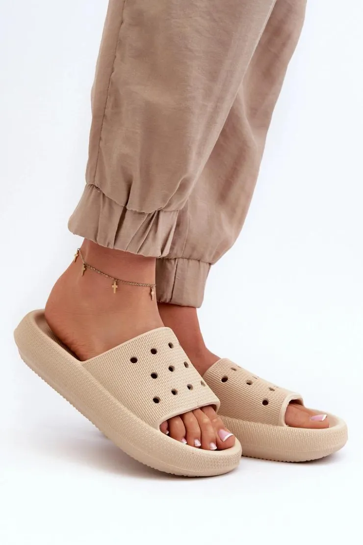 Evento Klapki Basenowe|Klapki Damskie Klasyczne*Damskie Piankowe Klapki Na Grubej Podeszwie Beżowe Beula