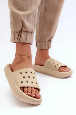 Evento Klapki Basenowe|Klapki Damskie Klasyczne*Damskie Piankowe Klapki Na Grubej Podeszwie Beżowe Beula