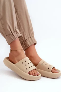 Evento Klapki Basenowe|Klapki Damskie Klasyczne*Damskie Piankowe Klapki Na Grubej Podeszwie Beżowe Beula