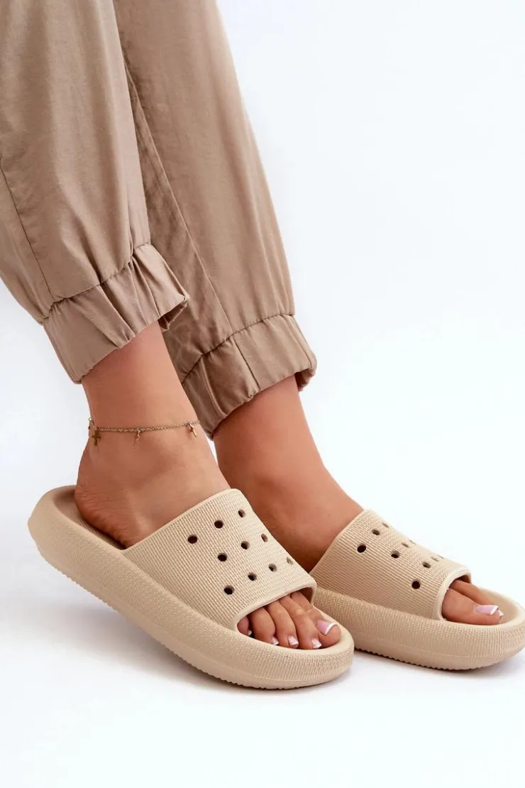 Evento Klapki Basenowe|Klapki Damskie Klasyczne*Damskie Piankowe Klapki Na Grubej Podeszwie Beżowe Beula