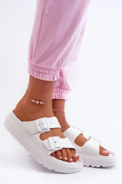 Evento Klapki Basenowe|Klapki Na Platformie*Damskie Piankowe Klapki Na Platformie Białe Melorea